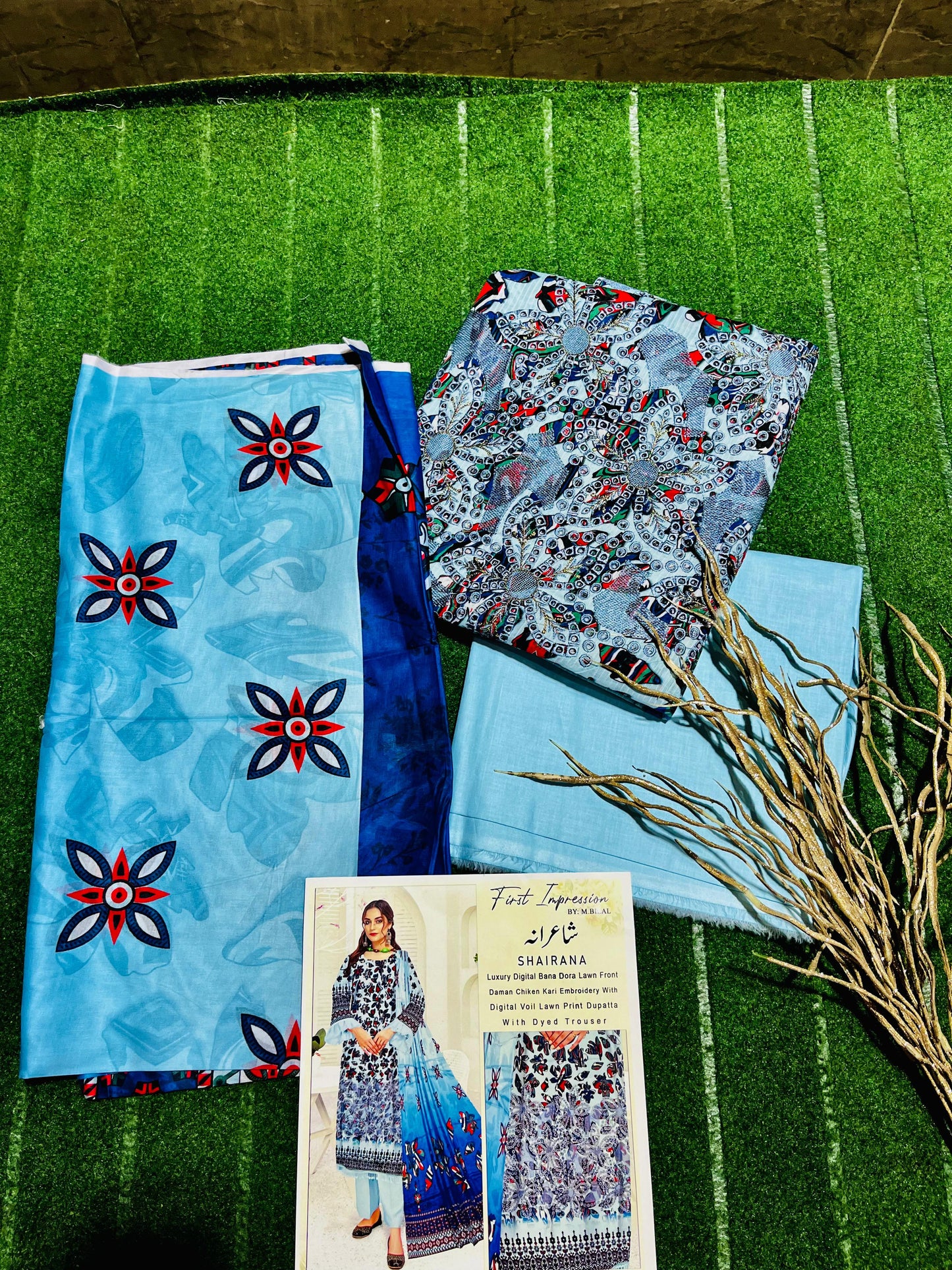3 Piece Lawn Suit with Dupatta | Chikan Kari Daman | All Season Wear for Women”