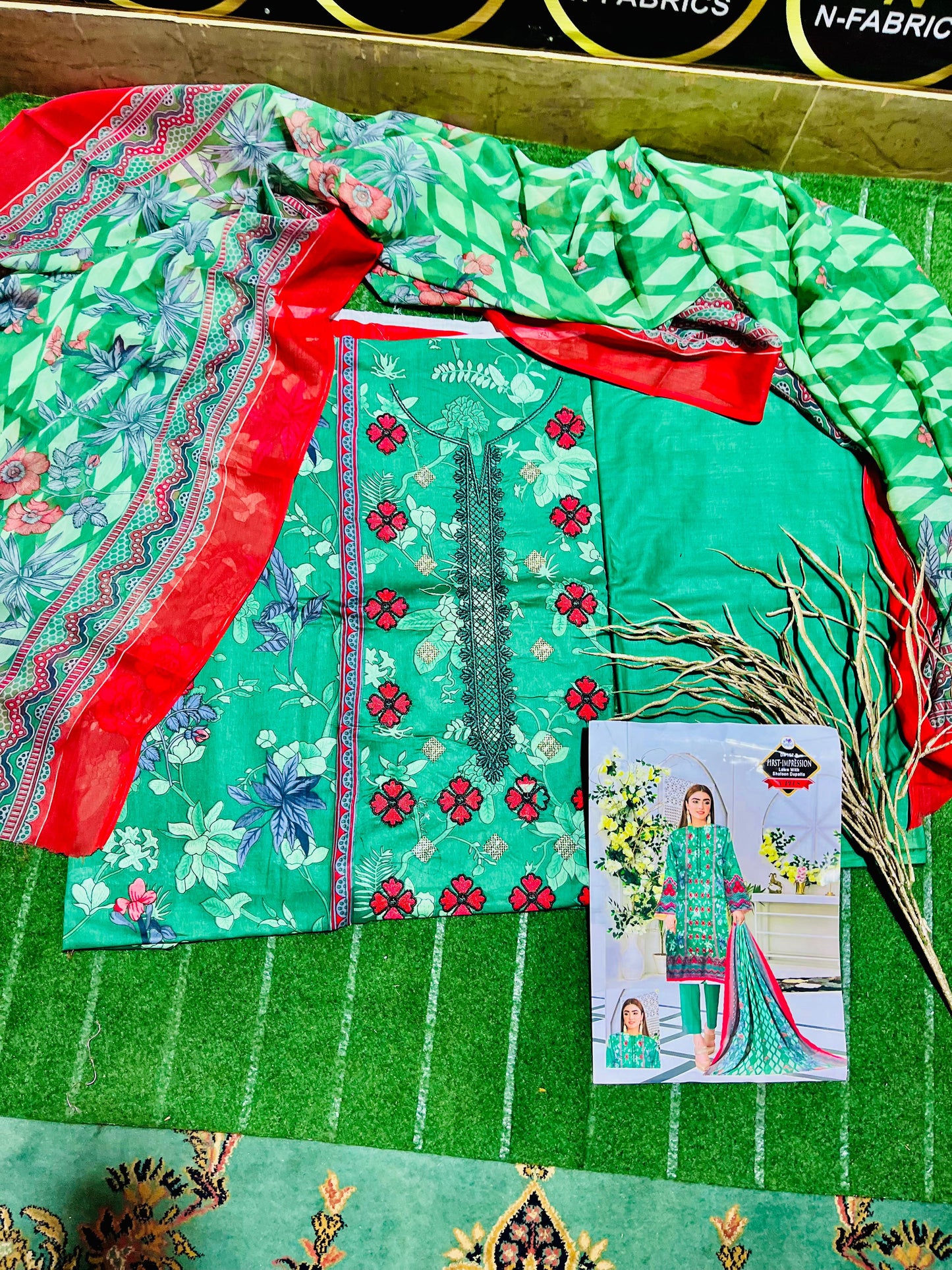 3 Piece Lawn Suit with Chiffon Dupatta | Embroidered Neck & Daman | Elegant All-Season Wear”