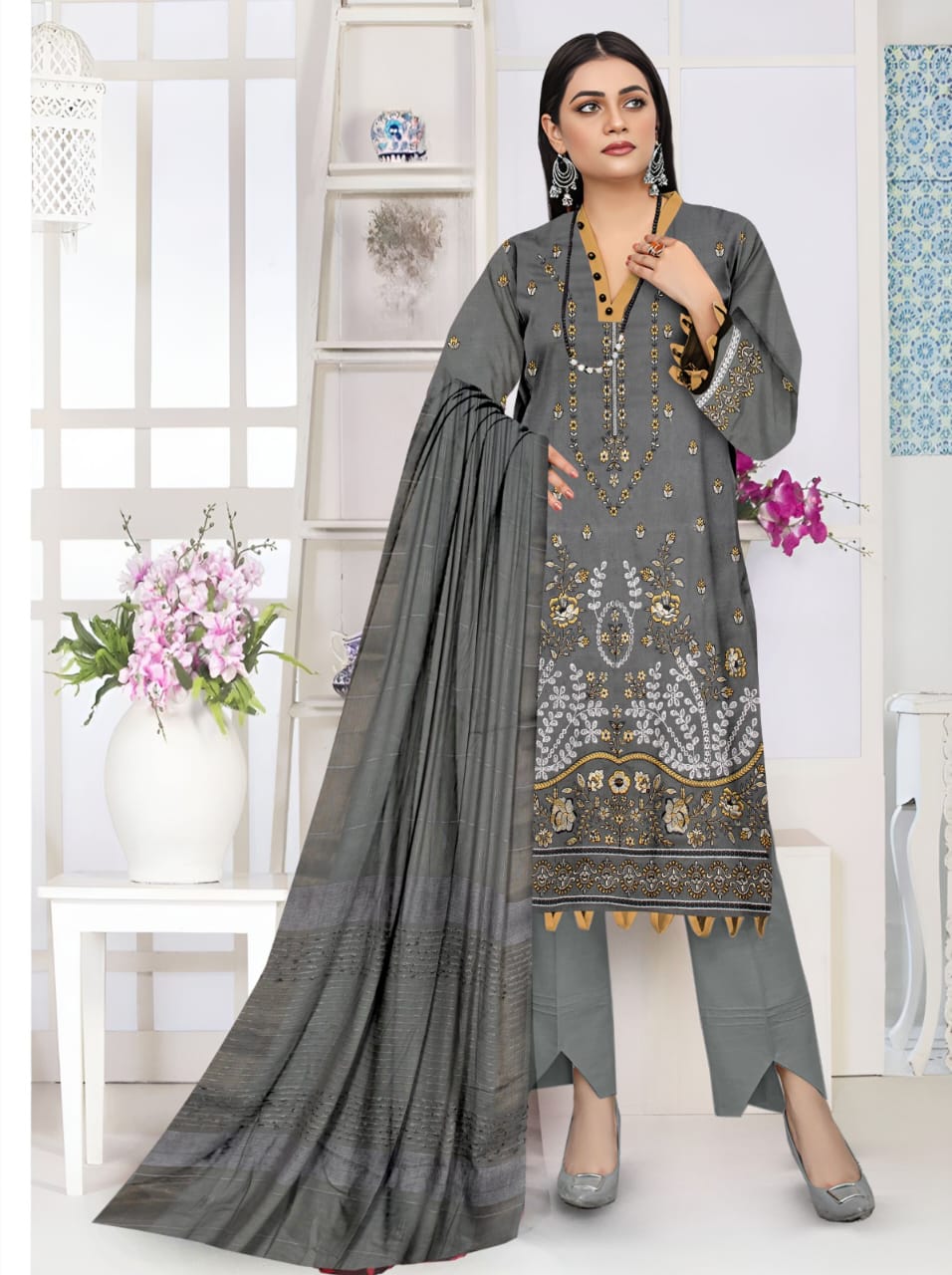 Luxury Dhanak Suit with Velvet Shawl | Winter Collection 2025
