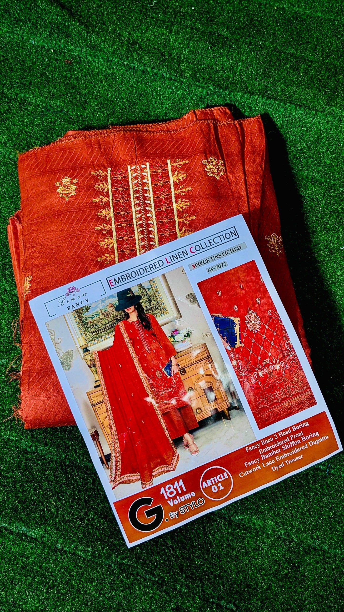Luxury 2-Piece Fancy Linen Suit with Embroidered Front & Bamber Chiffon Dupatta”
