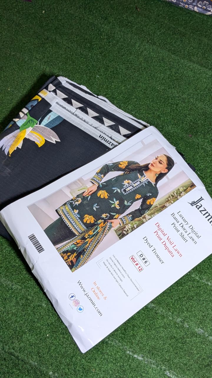 "Luxury Digital Banadora Lawn Shirt | Digital Voil Lawn Dupatta | Dyed Trouser"