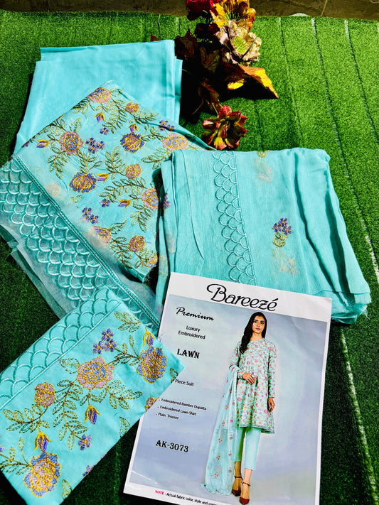 Breeza All Season – Elegant 3-Piece Embroidered Suit with Dyed Trouser