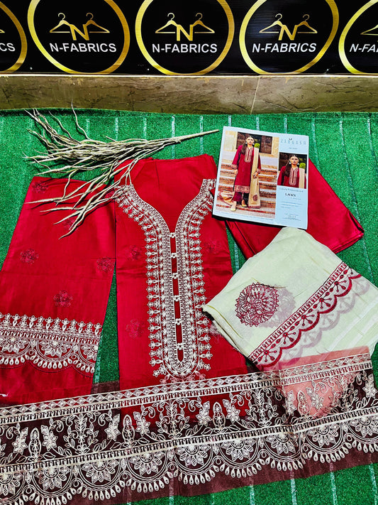 Breeza All Season – Elegant 3-Piece Embroidered Suit with Dyed Trouser