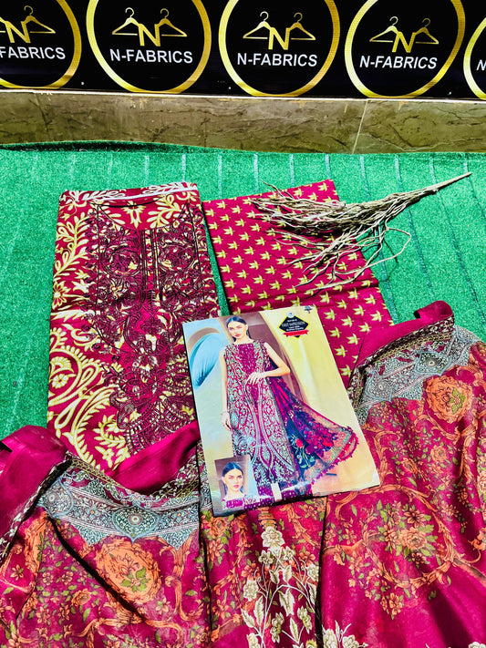 3 Piece Lawn Suit with Chiffon Dupatta | Embroidered Neck & Daman | Elegant All-Season Wear”