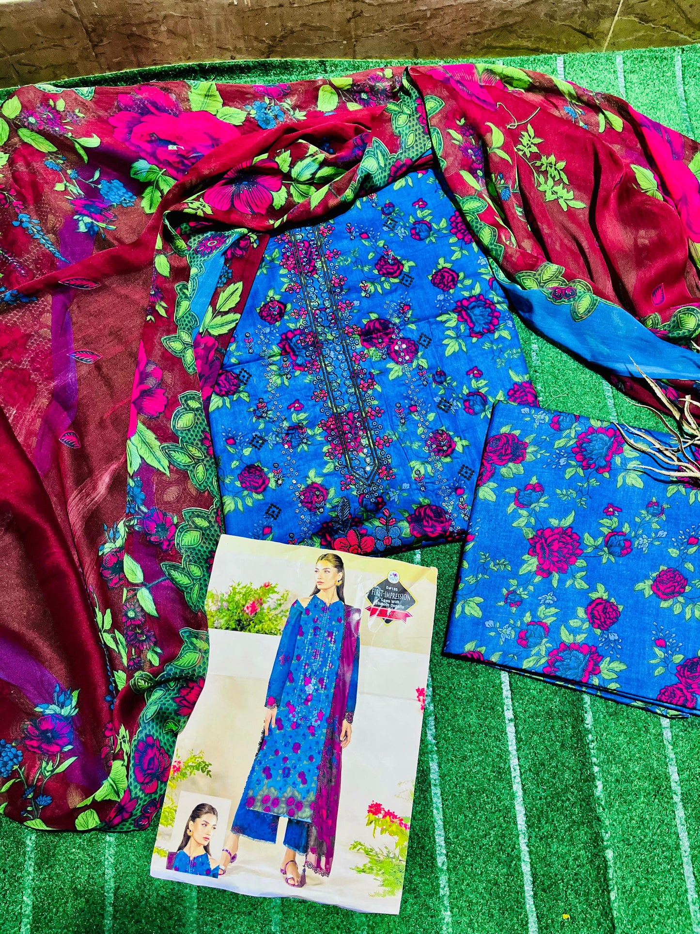 3 Piece Lawn Suit with Chiffon Dupatta | Embroidered Neck & Daman | Elegant All-Season Wear”