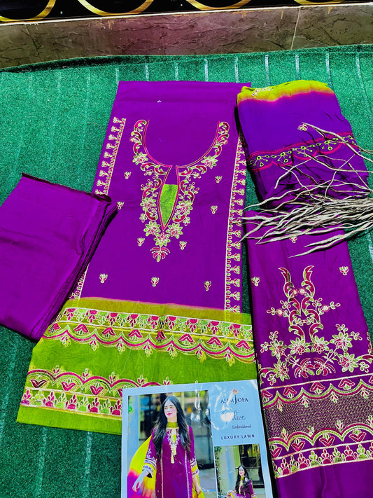 Breeza All Season – Elegant 3-Piece Embroidered Suit with Dyed Trouser