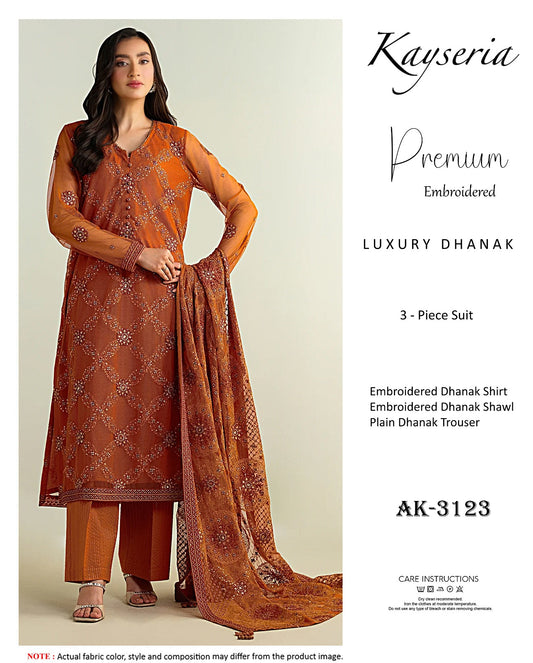 Elegant Dhanak Winter Suit with Embroidered Front & Dupatta