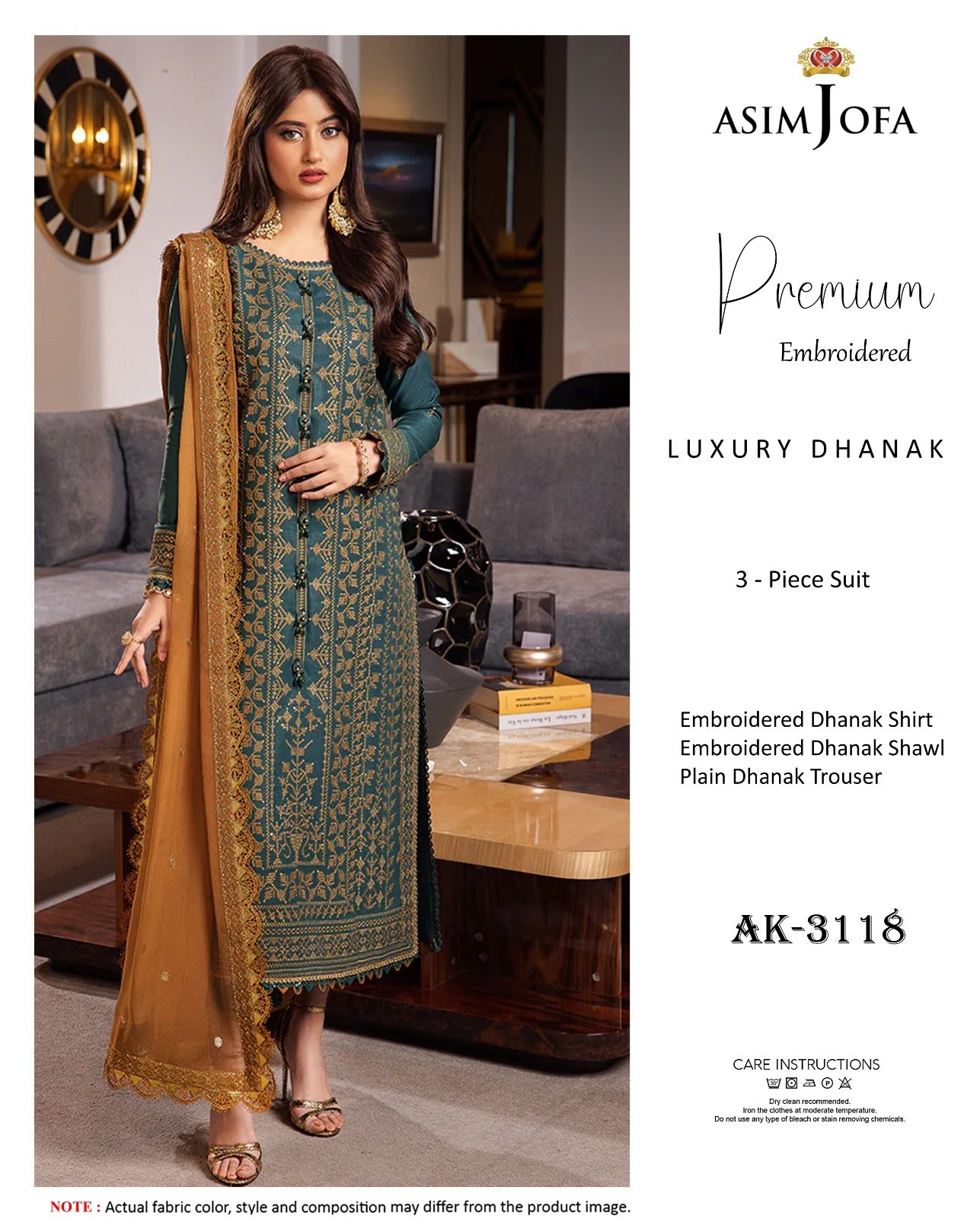 Elegant Dhanak Winter Suit with Embroidered Front & Dupatta
