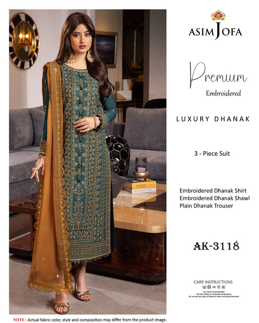 Elegant Dhanak Winter Suit with Embroidered Front & Dupatta