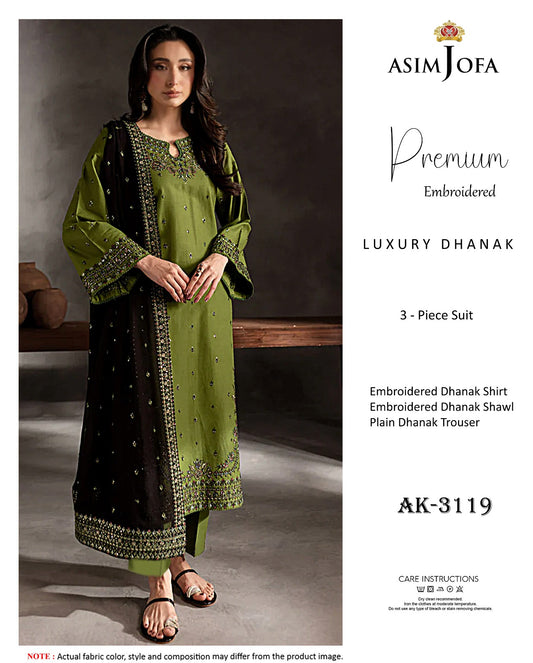 Elegant Dhanak Winter Suit with Embroidered Front & Dupatta
