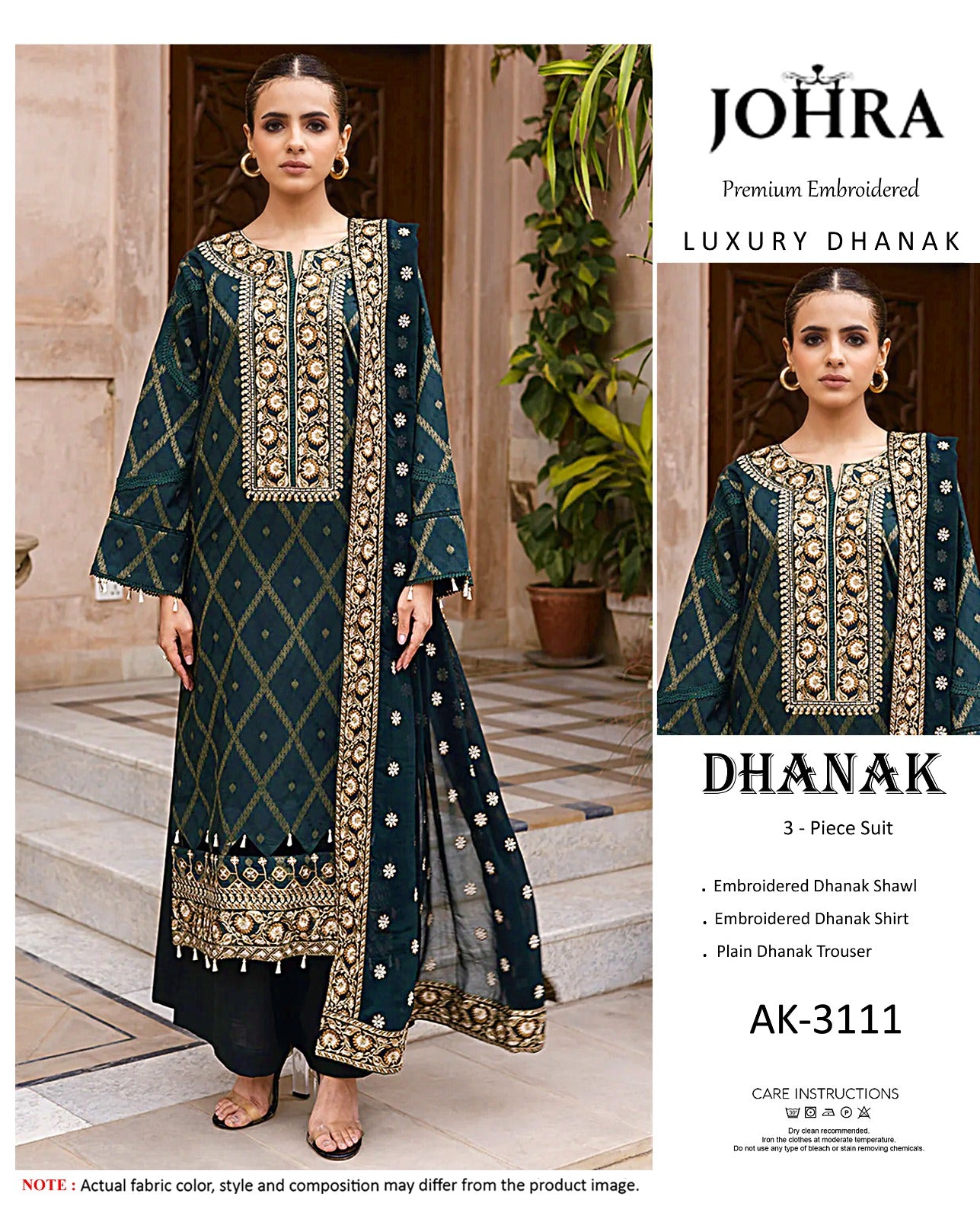 Elegant Dhanak Winter Suit with Embroidered Front & Dupatta