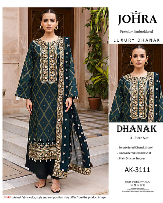 Elegant Dhanak Winter Suit with Embroidered Front & Dupatta