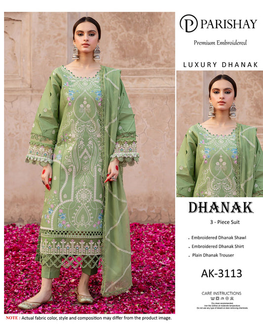 Elegant Dhanak Winter Suit with Embroidered Front & Dupatta
