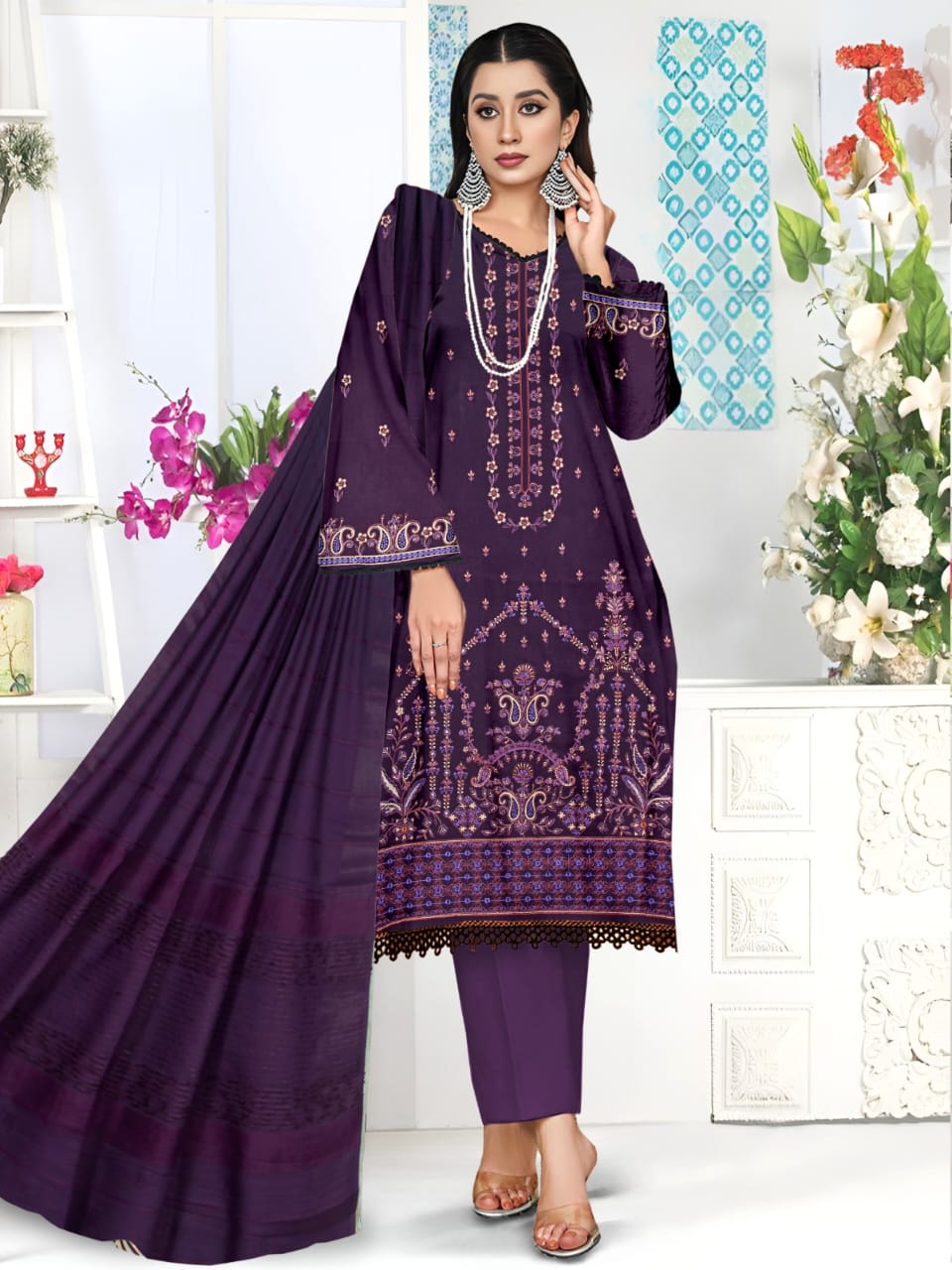 Luxury Dhanak Suit with Velvet Shawl | Winter Collection 2025