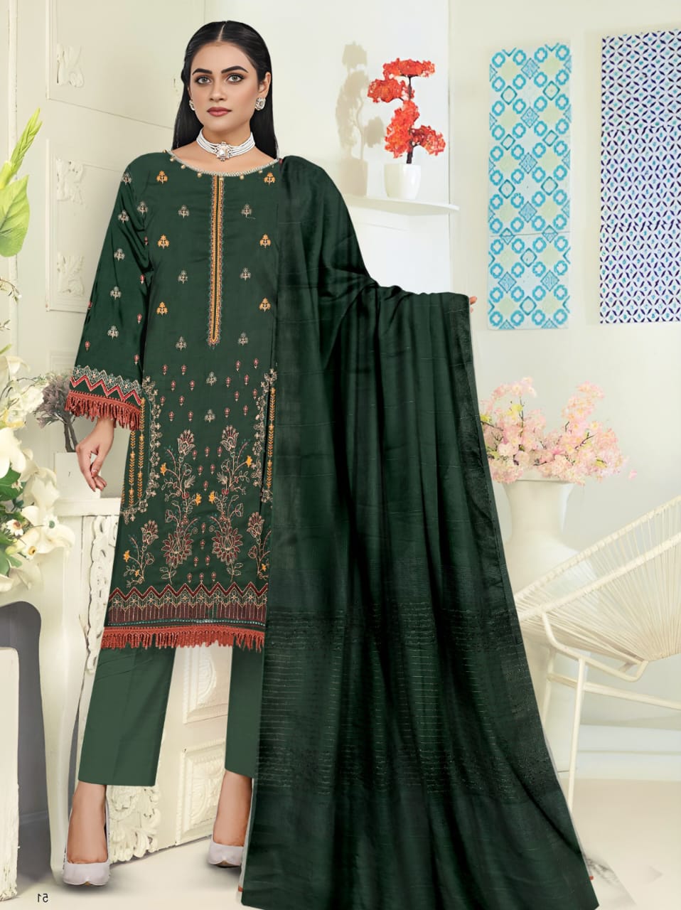 Luxury Dhanak Suit with Velvet Shawl | Winter Collection 2025