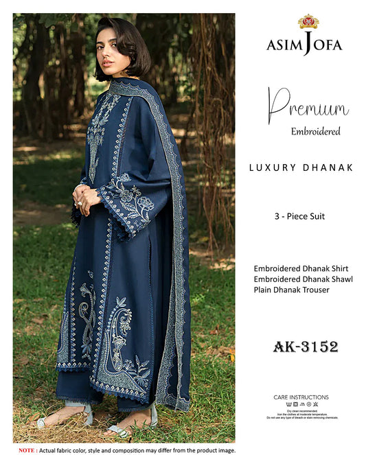 Elegant Dhanak Winter Suit with Embroidered Front & Dupatta