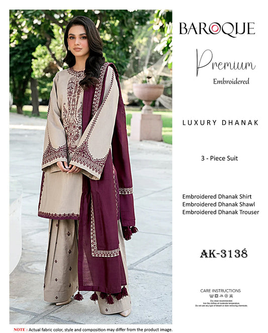 Elegant Dhanak Winter Suit with Embroidered Front & Dupatta