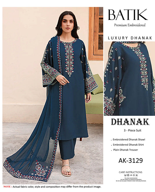Elegant Dhanak Winter Suit with Embroidered Front & Dupatta