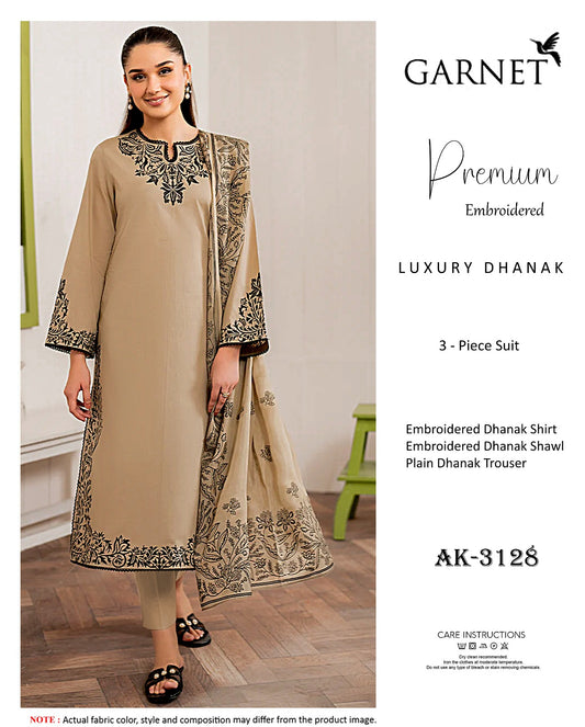 Elegant Dhanak Winter Suit with Embroidered Front & Dupatta
