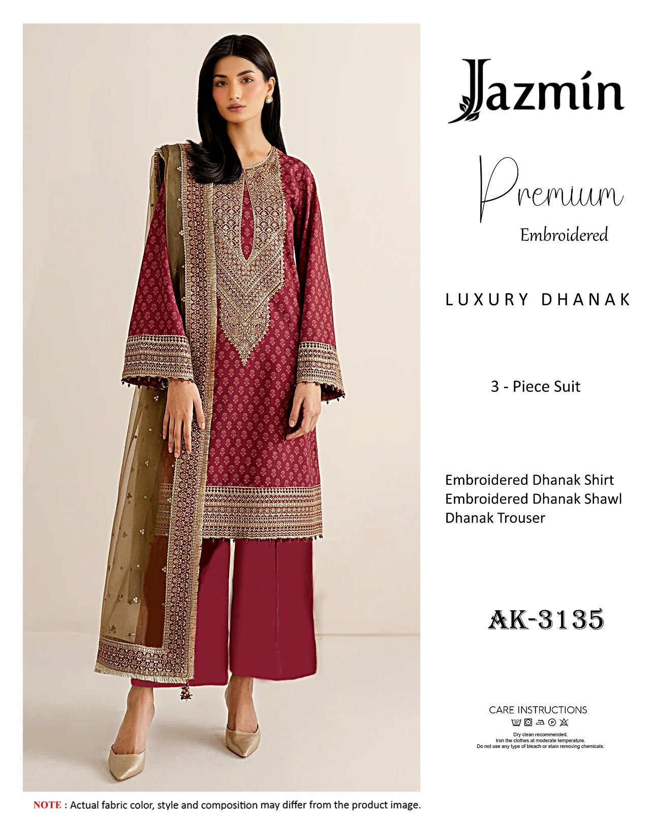 Elegant Dhanak Winter Suit with Embroidered Front & Dupatta