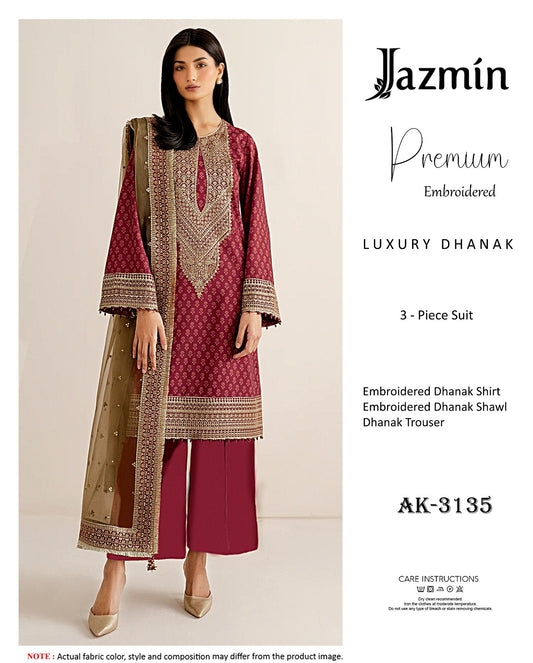 Elegant Dhanak Winter Suit with Embroidered Front & Dupatta