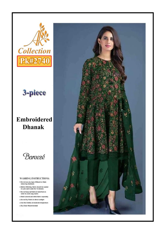 Elegant Dhanak Winter Suit with Embroidered Front & Dupatta