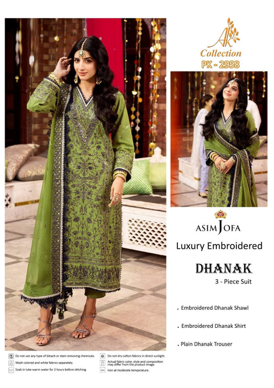 Elegant Dhanak Winter Suit with Embroidered Front & Dupatta
