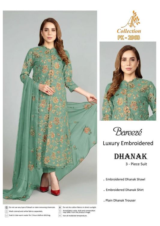 Elegant Dhanak Winter Suit with Embroidered Front & Dupatta