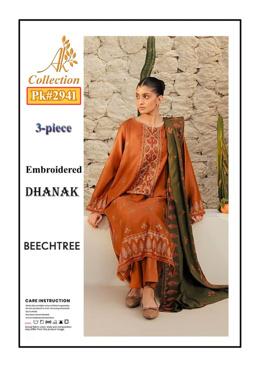 Elegant Dhanak Winter Suit with Embroidered Front & Dupatta