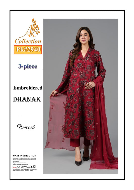 Elegant Dhanak Winter Suit with Embroidered Front & Dupatta