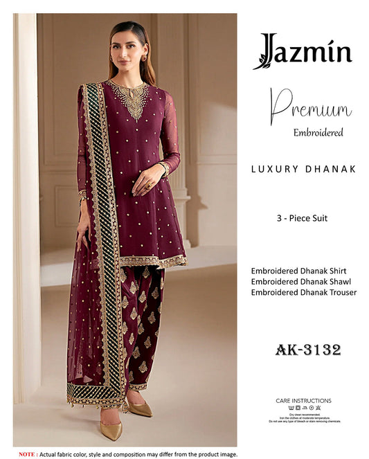 Elegant Dhanak Winter Suit with Embroidered Front & Dupatta