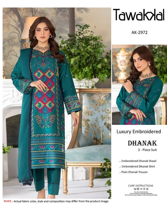 Elegant Dhanak Winter Suit with Embroidered Front & Dupatta