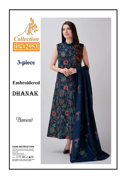 Elegant Dhanak Winter Suit with Embroidered Front & Dupatta