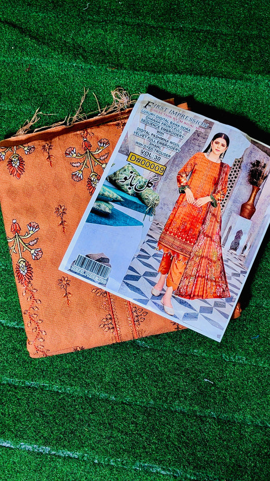Luxury Digital Panadora Dhanak Suit – Full Sequence Embroidery with Pashmina Velvet Shawl