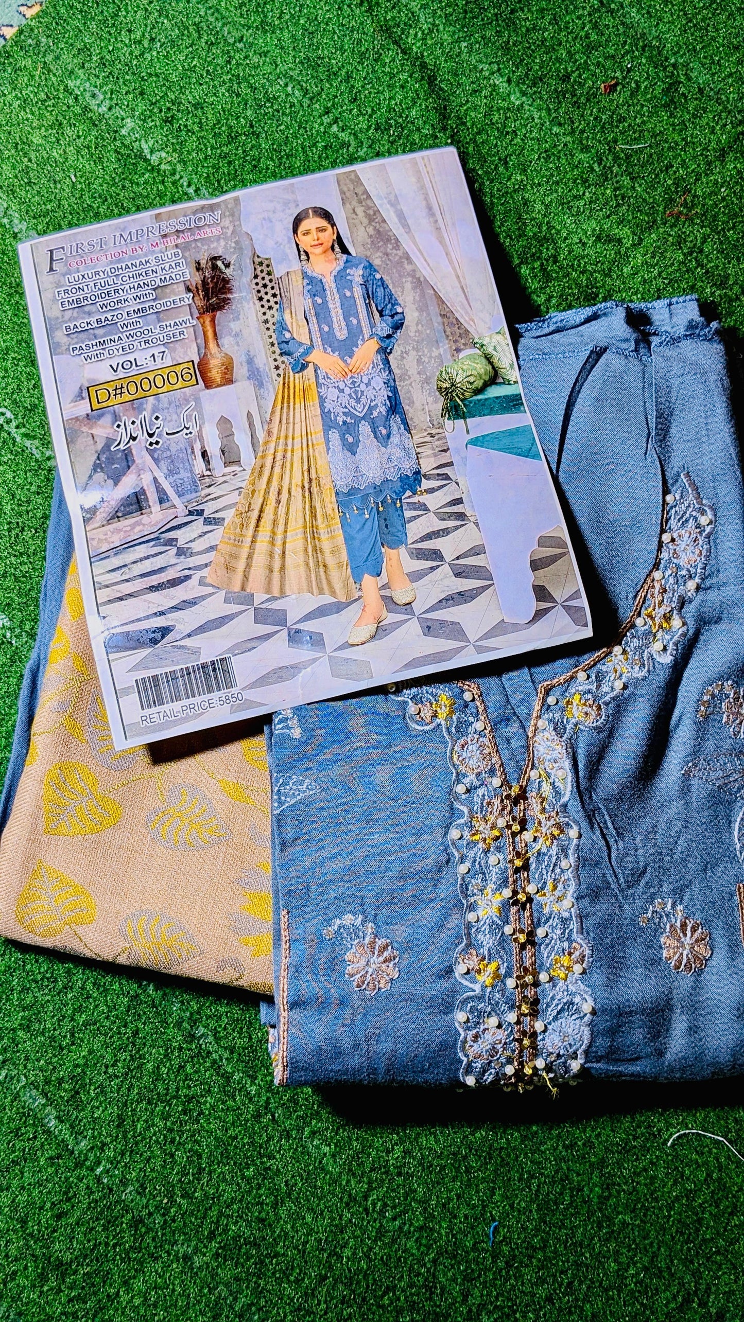 Handmade Embroidered Winter Outfit with Wool Shawl & Dyed Trouser