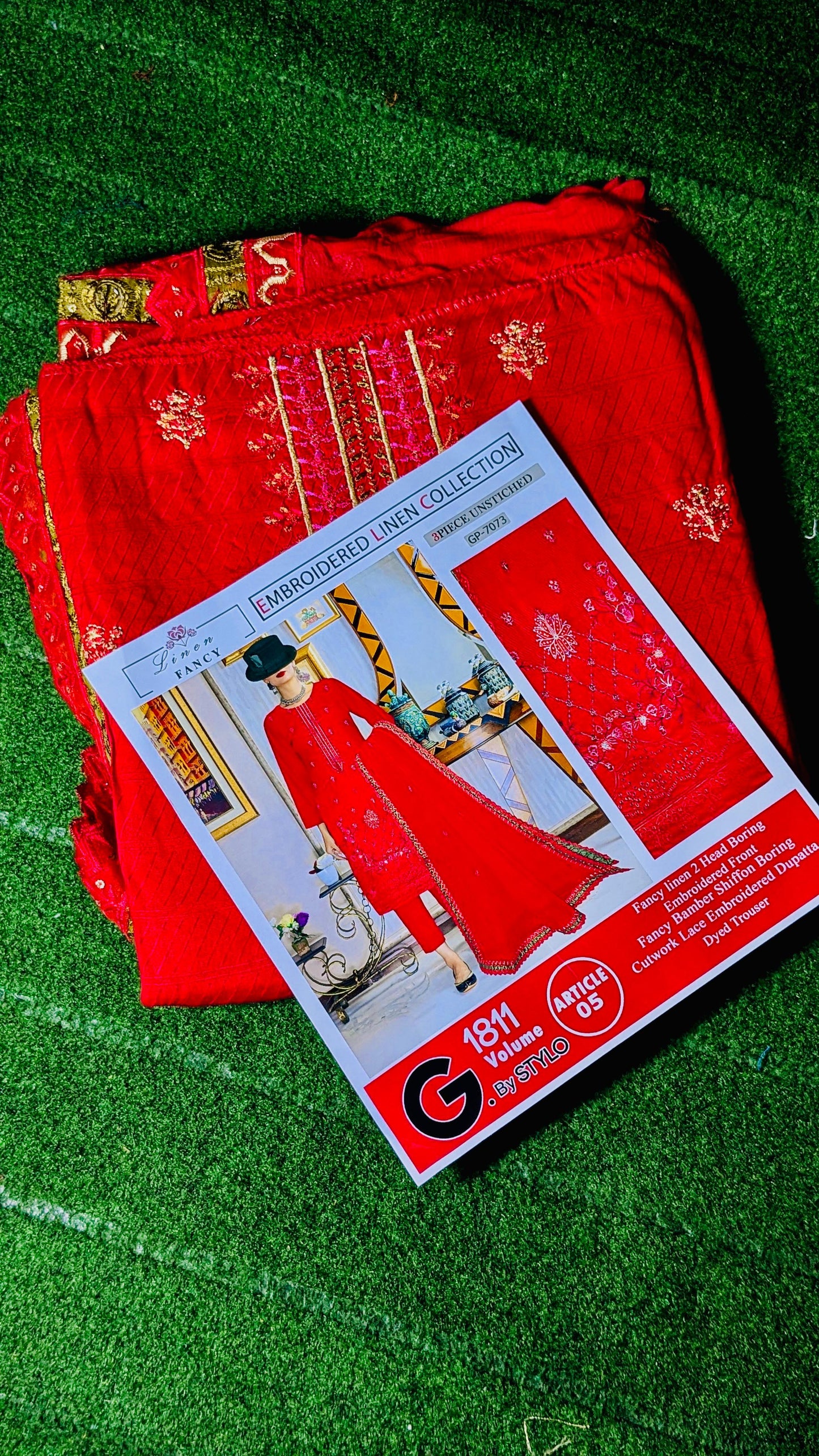 Luxury 2-Piece Fancy Linen Suit with Embroidered Front & Bamber Chiffon Dupatta”