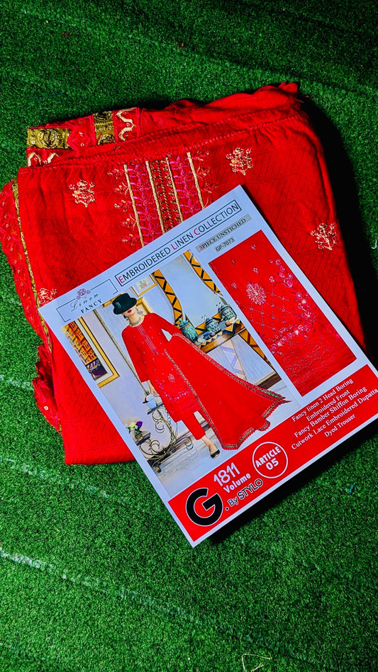 Luxury 2-Piece Fancy Linen Suit with Embroidered Front & Bamber Chiffon Dupatta”