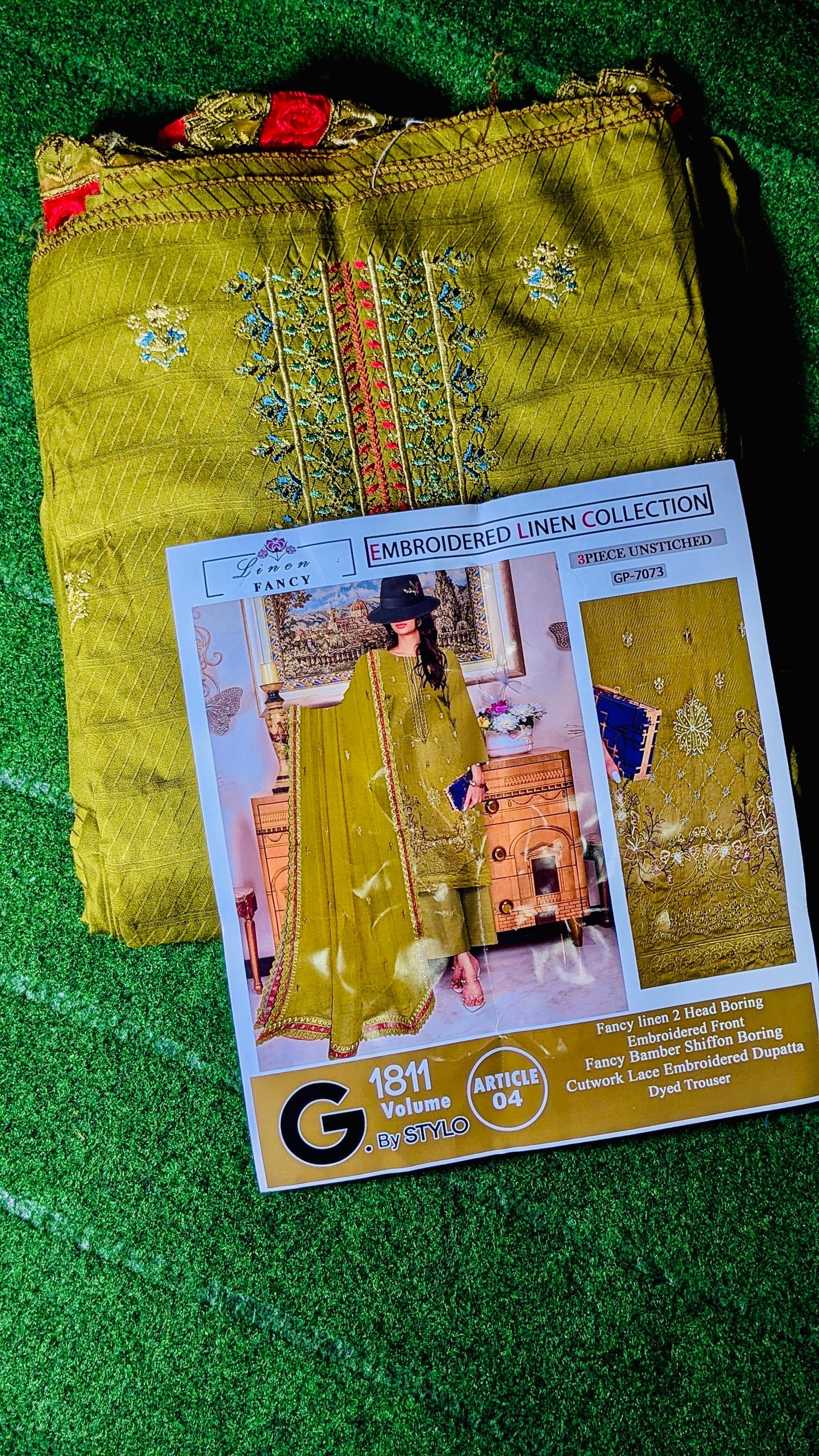 Luxury 2-Piece Fancy Linen Suit with Embroidered Front & Bamber Chiffon Dupatta”