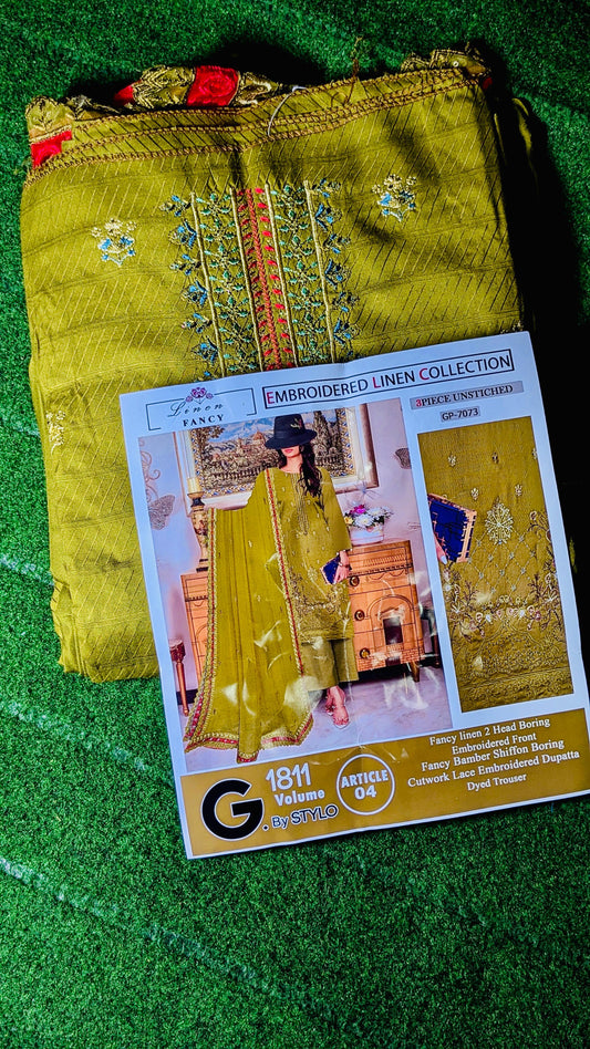 Luxury 2-Piece Fancy Linen Suit with Embroidered Front & Bamber Chiffon Dupatta”