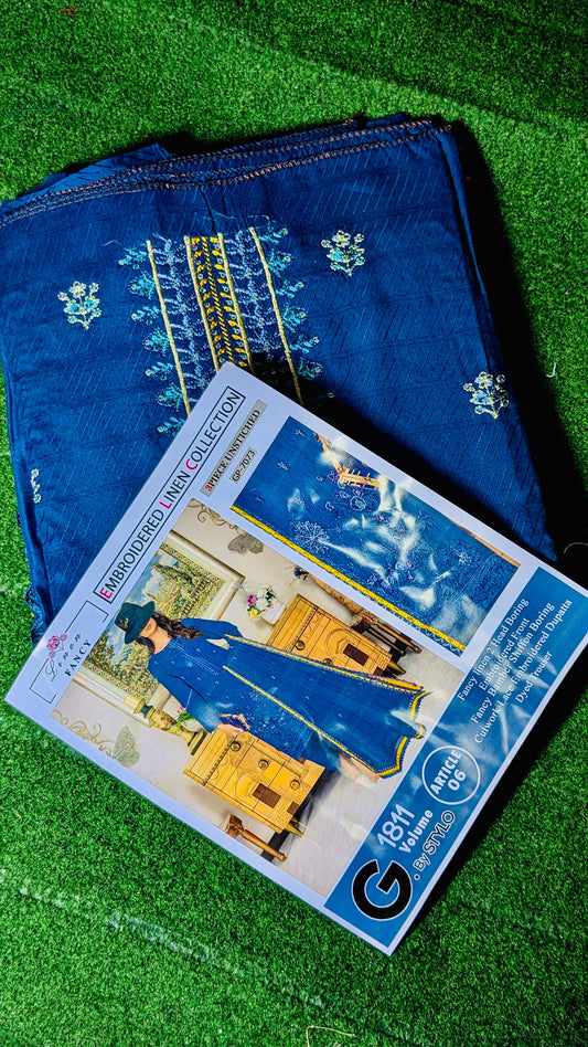 Luxury 2-Piece Fancy Linen Suit with Embroidered Front & Bamber Chiffon Dupatta”