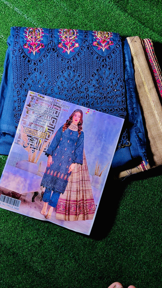 Handmade Embroidered Winter Outfit with Wool Shawl & Dyed Trouser