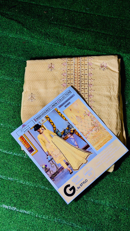 Luxury 2-Piece Fancy Linen Suit with Embroidered Front & Bamber Chiffon Dupatta”