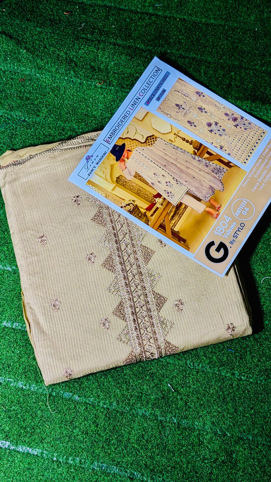 Luxury 2-Piece Fancy Linen Suit with Embroidered Front & Bamber Chiffon Dupatta”