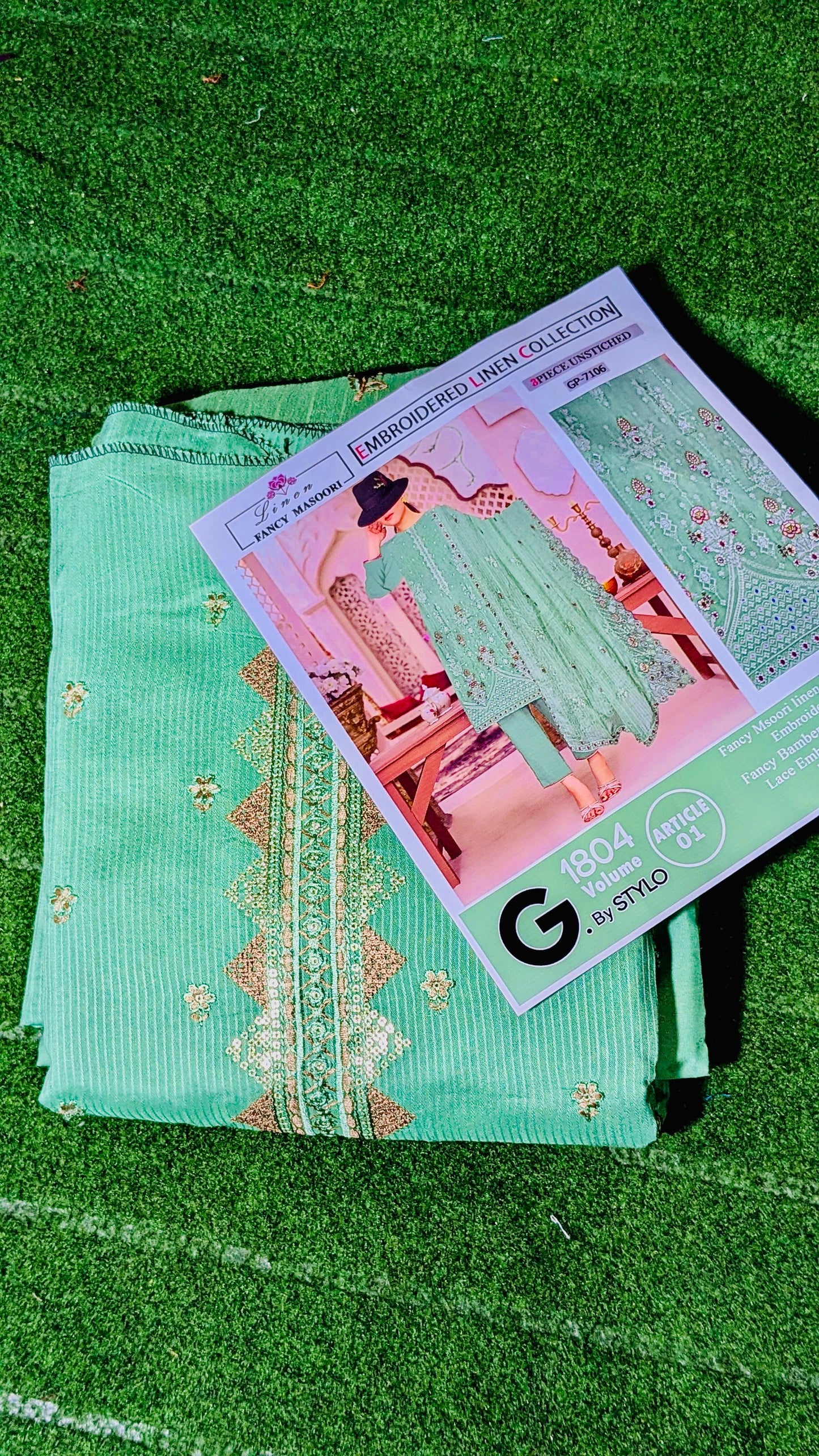 Luxury 2-Piece Fancy Linen Suit with Embroidered Front & Bamber Chiffon Dupatta”
