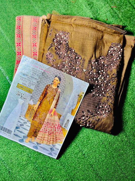 Handmade Embroidered Winter Outfit with Wool Shawl & Dyed Trouser