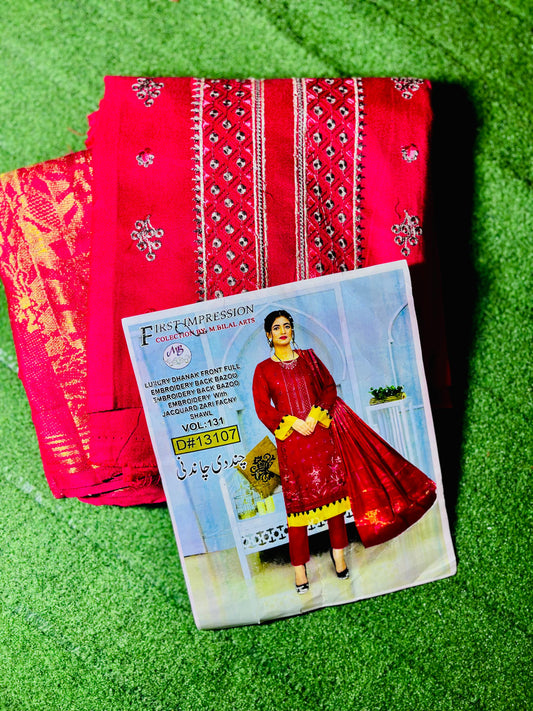 Luxury Dhanak Front Full Embroidered | Back & Sleeves Embroidery | Check Work Zari Fancy Shawl"