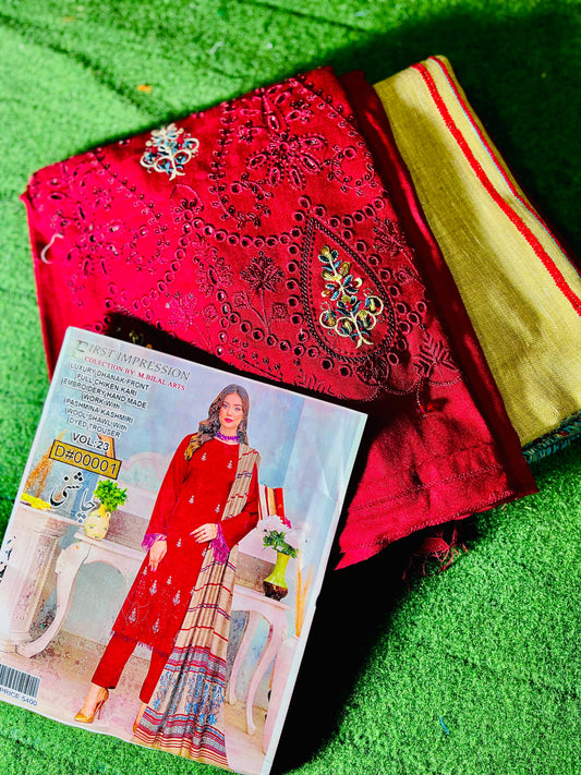 Handmade Embroidered Winter Outfit with Wool Shawl & Dyed Trouser