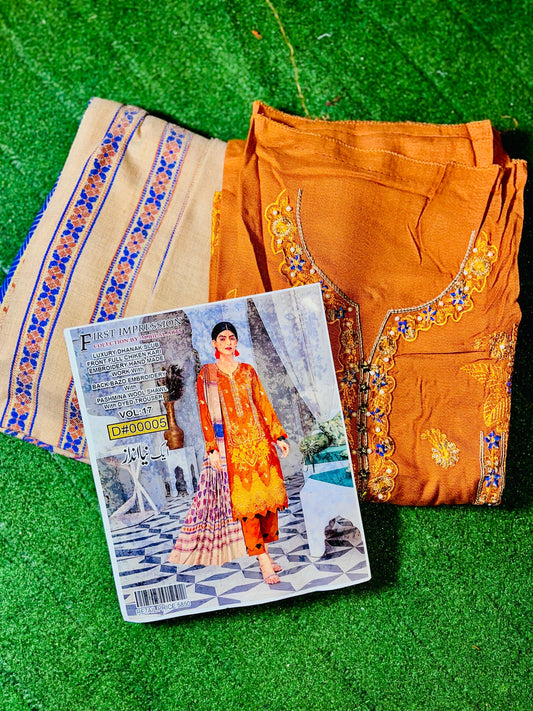 Handmade Embroidered Winter Outfit with Wool Shawl & Dyed Trouser
