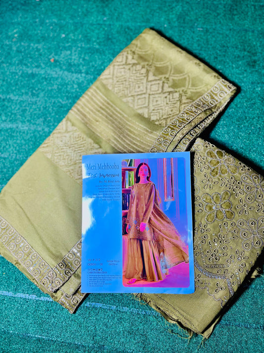 Luxury Dhanak Ensemble with Full Sequin Chikan Kari & Velvet Embroidered Shawl