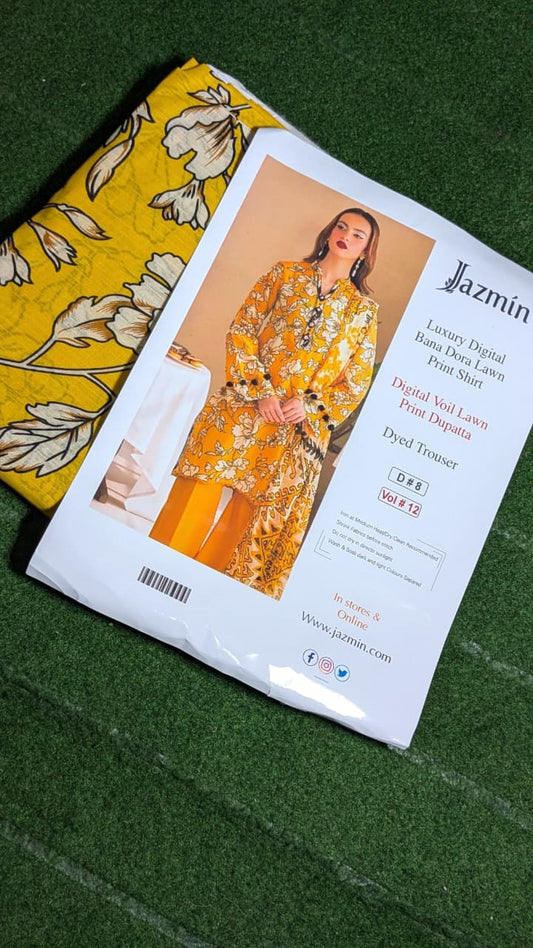 "Luxury Digital Banadora Lawn Shirt | Digital Voil Lawn Dupatta | Dyed Trouser"